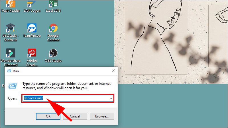 Nhập t&igrave;m kiếm services.msc để tiến h&agrave;nh bước tiếp theo